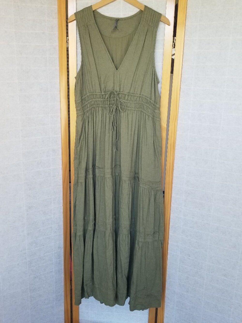 Anthropologie Somerset Linen Maxi Dress Olive Green Large